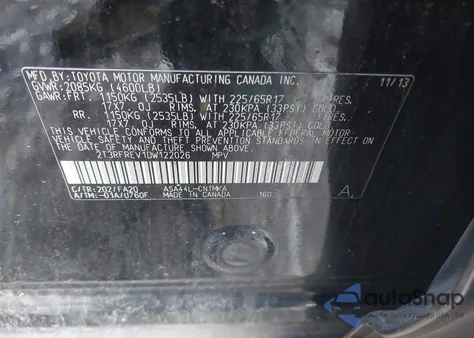 2013 Toyota Rav4 Xle from USA, damaged, VIN 2T3RFREV1DW122026